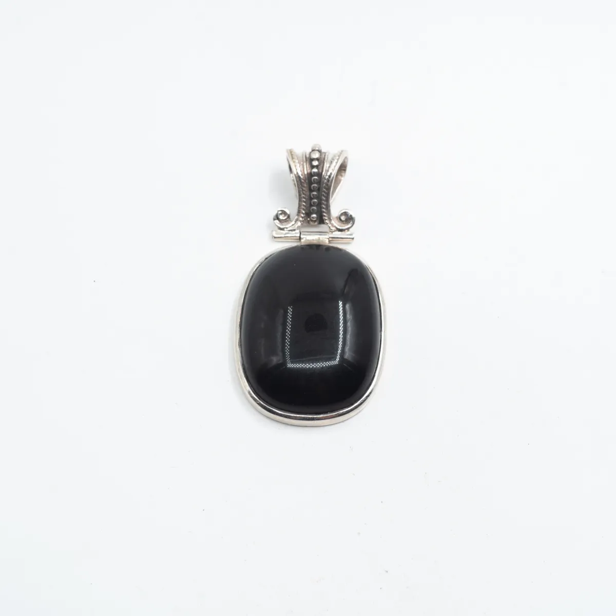 Pandantiv dreptunghiular obsidian anou Baroc Argint