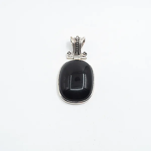 Pandantiv dreptunghiular obsidian anou Baroc Argint