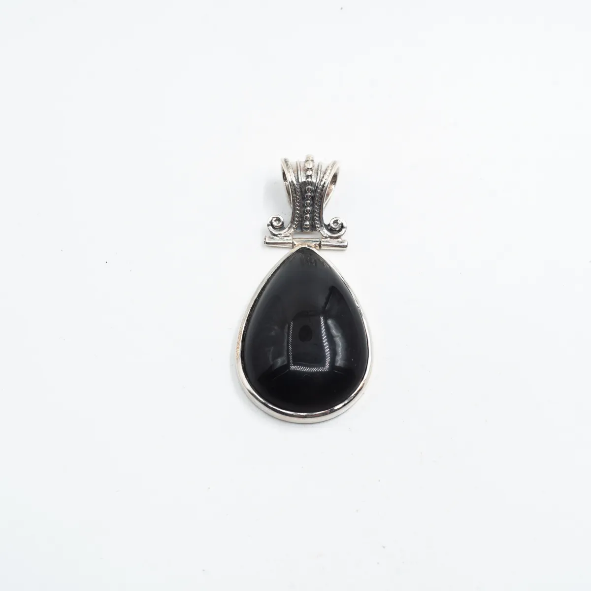 Pandantiv picatura obsidian anou Baroc Argint