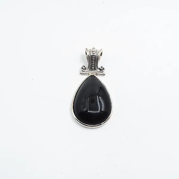 Pandantiv picatura obsidian anou Baroc Argint