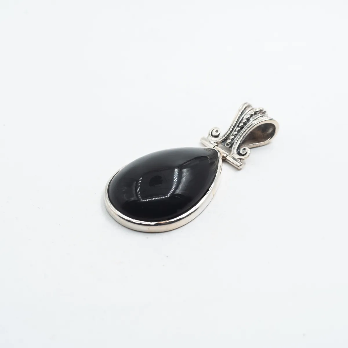 Pandantiv picatura obsidian anou Baroc Argint