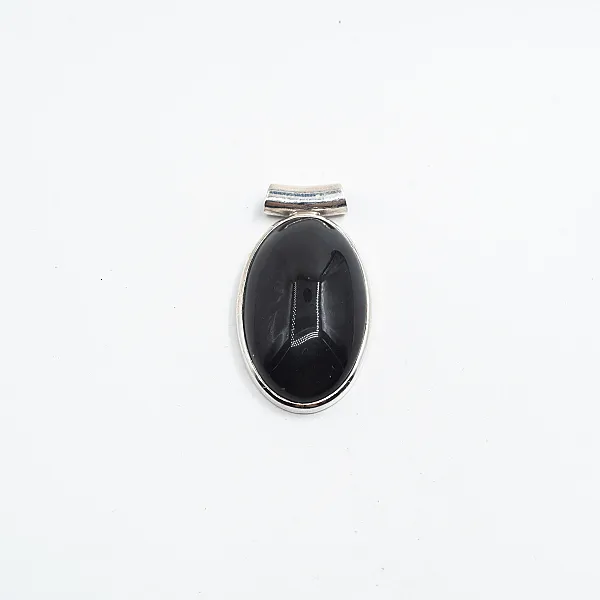 Pandantiv oval obsidian anou tubular L Argint