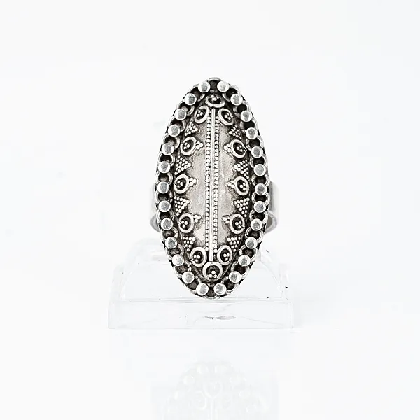 Inel lung oval cerculete Argint