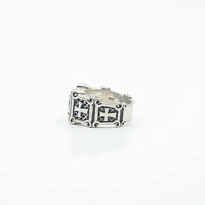 Inel gotic cruci zirconiu bleu deschis Argint - 3