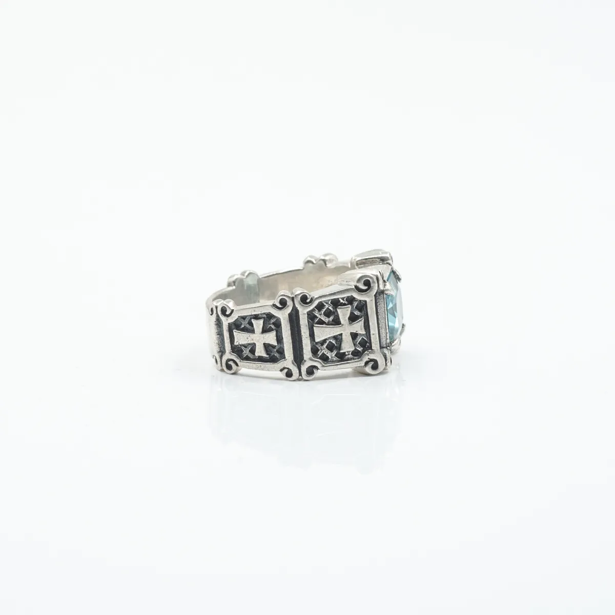 Inel gotic cruci zirconiu bleu deschis Argint