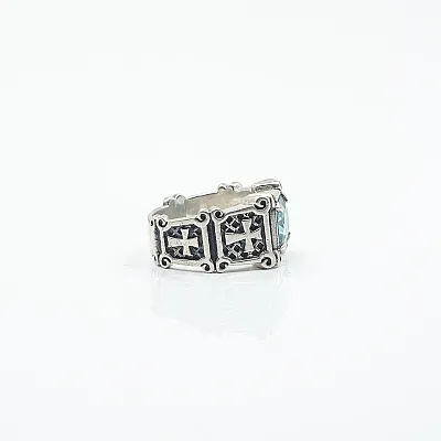 Inel gotic cruci zirconiu bleu deschis Argint - 5