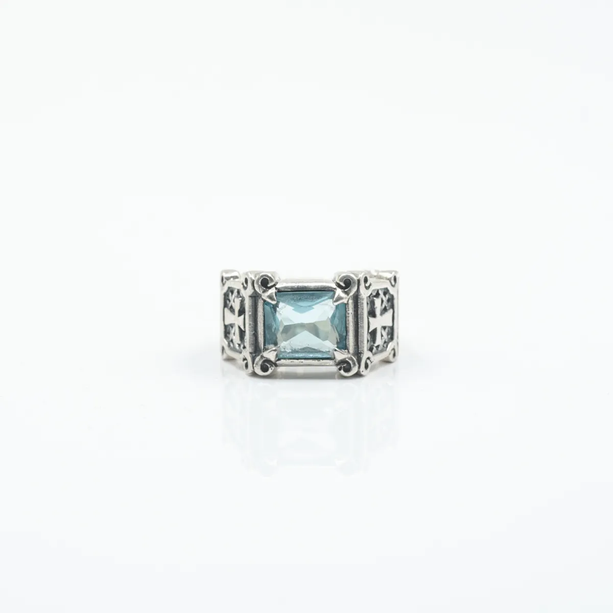 Inel gotic cruci zirconiu bleu deschis Argint