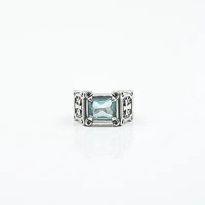 Inel gotic cruci zirconiu bleu deschis Argint - 1