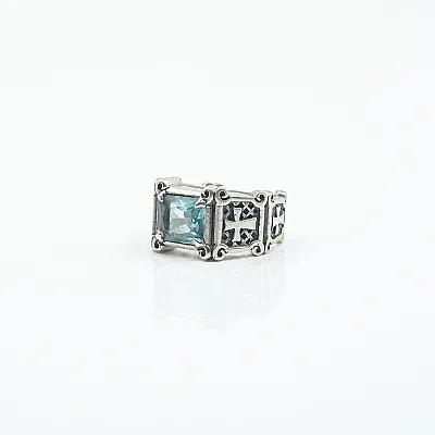 Inel gotic cruci zirconiu bleu deschis Argint - 2