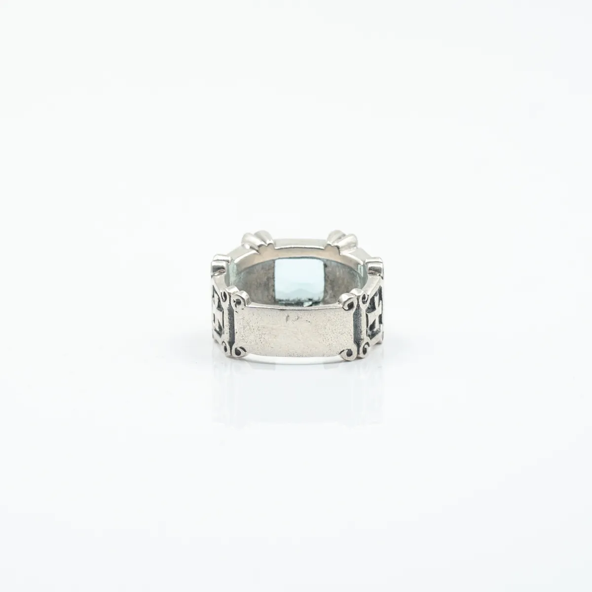 Inel gotic cruci zirconiu bleu deschis Argint