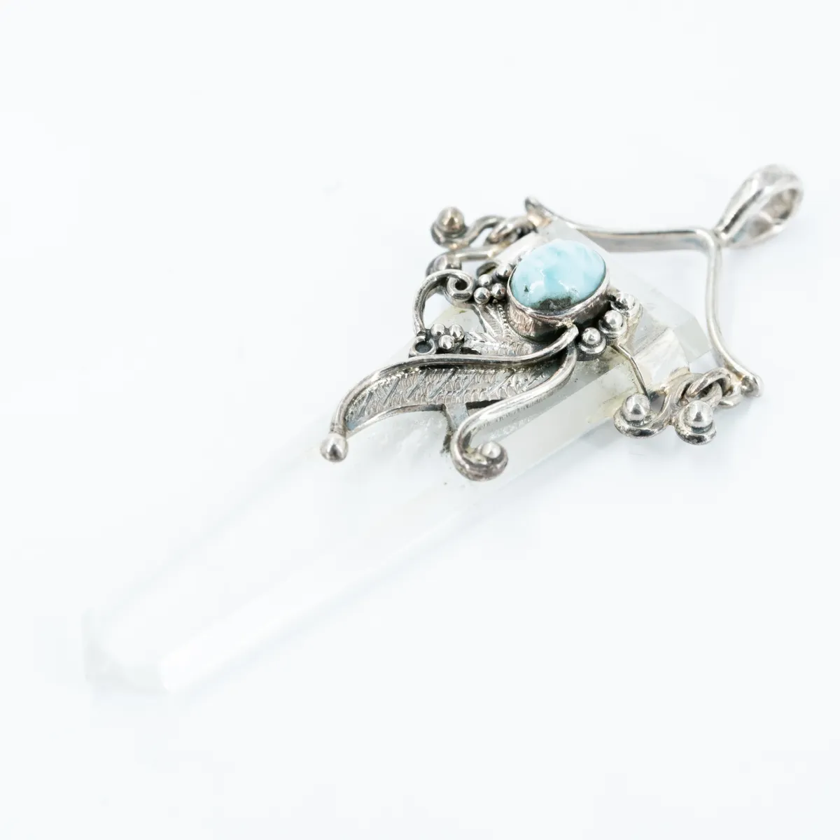Pandantiv bagheta plata cuarz larimar Argint
