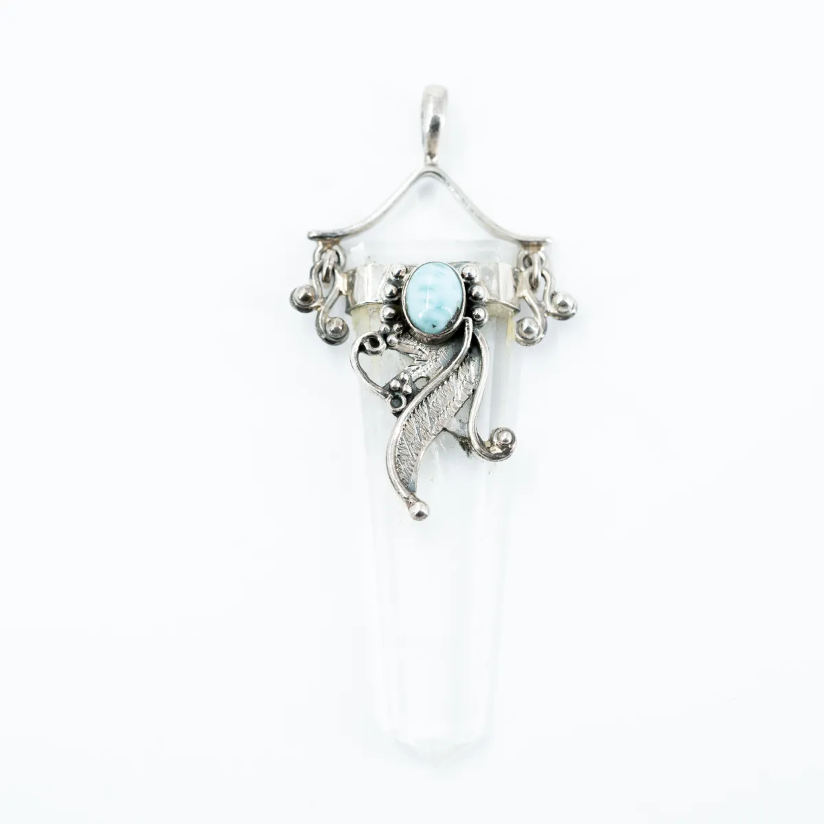 Pandantiv bagheta plata cuarz larimar Argint