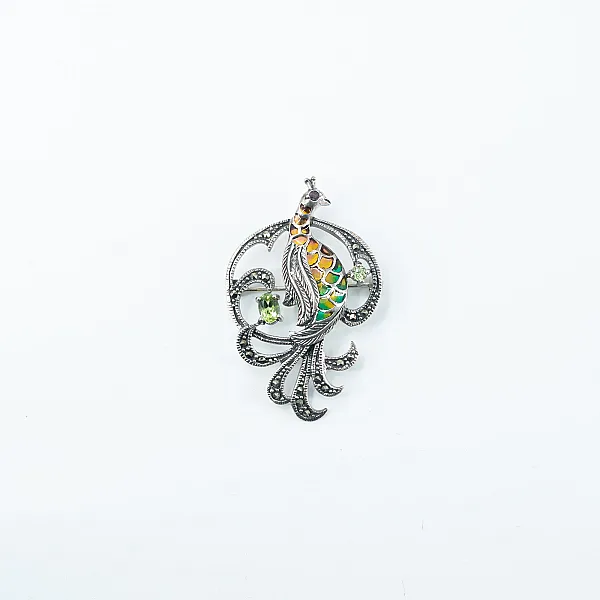 Brosa paunita marcasite Argint