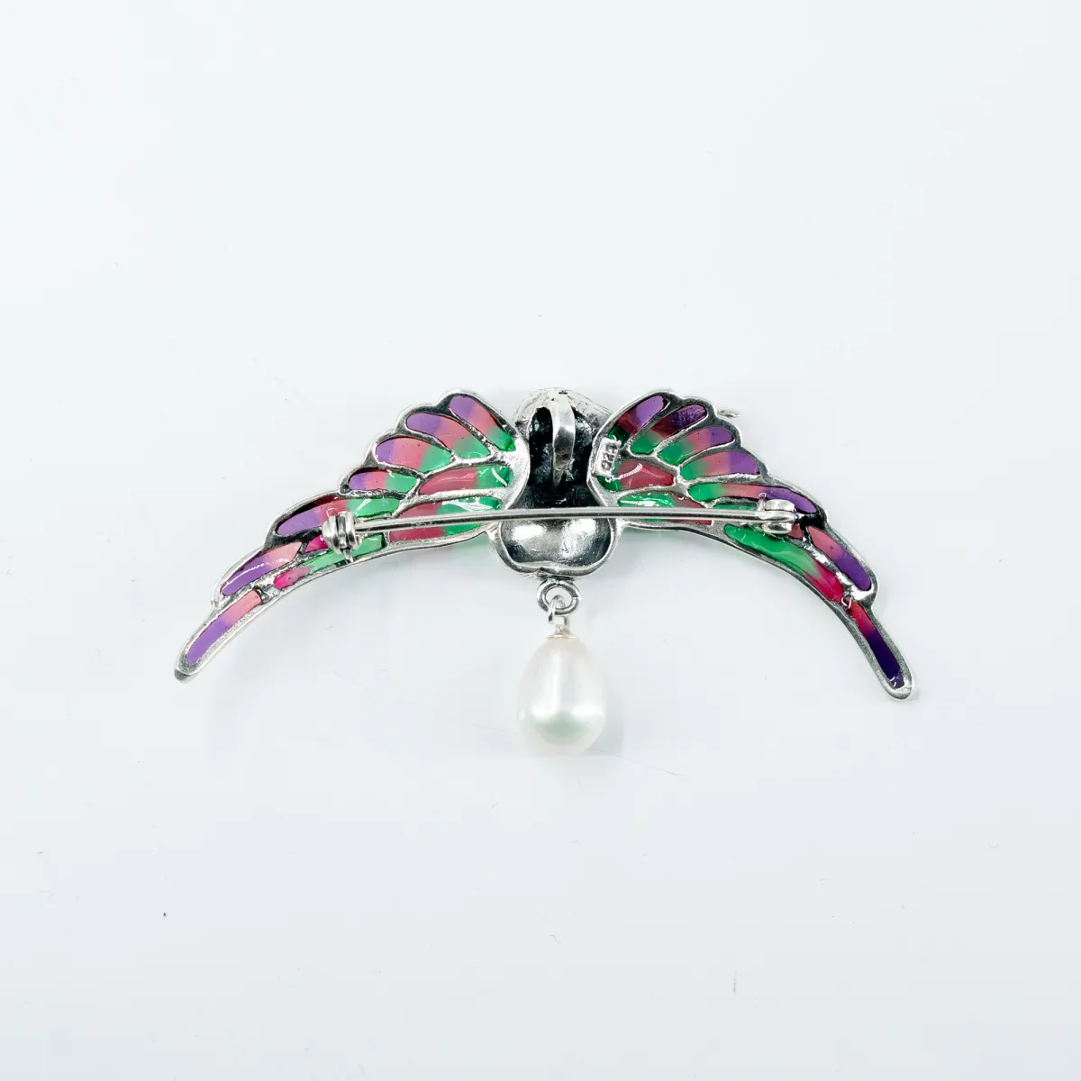 Brosa-pandantiv pasare colibri perla Argint