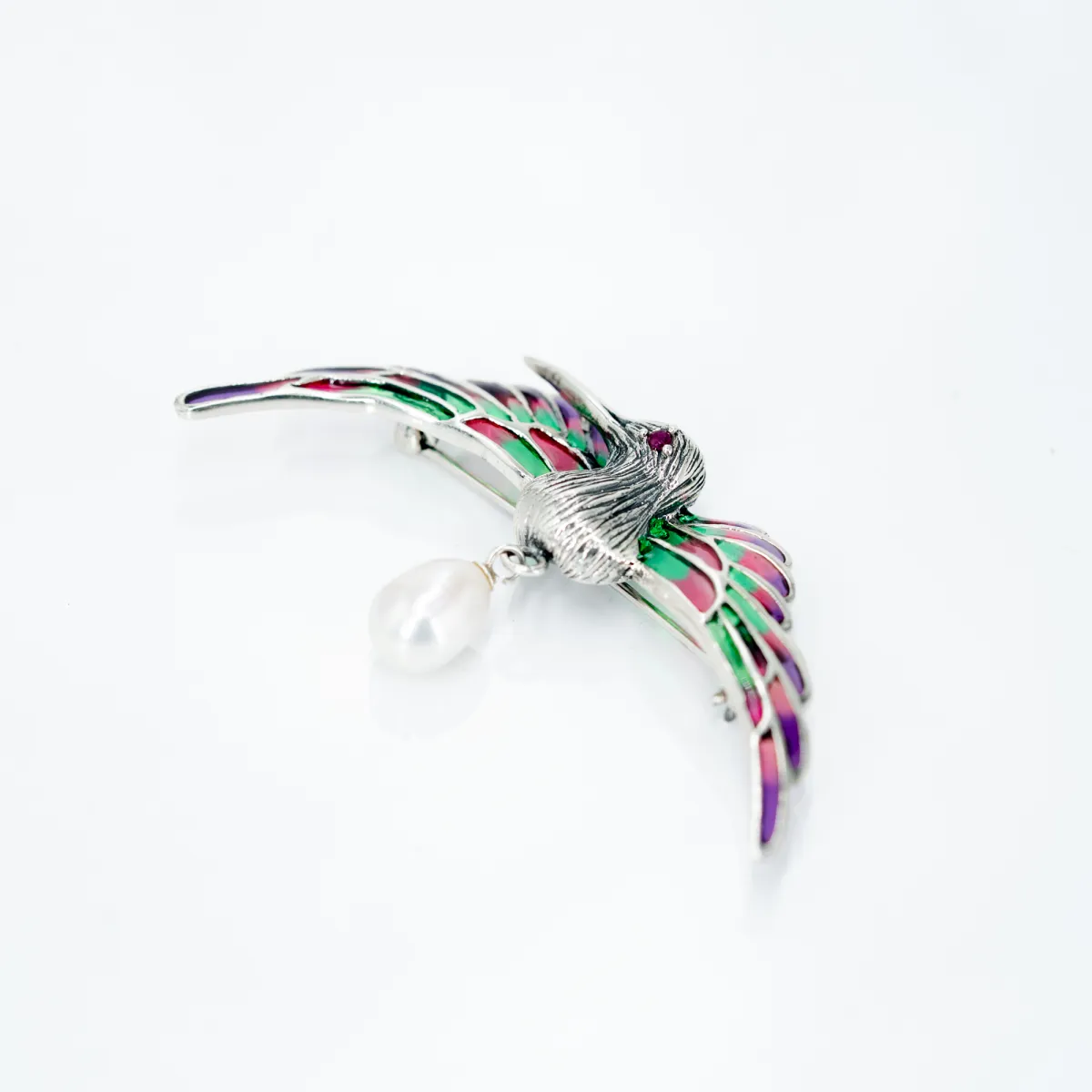 Brosa-pandantiv pasare colibri perla Argint