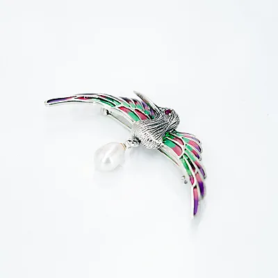 Brosa-pandantiv pasare colibri perla Argint - 6