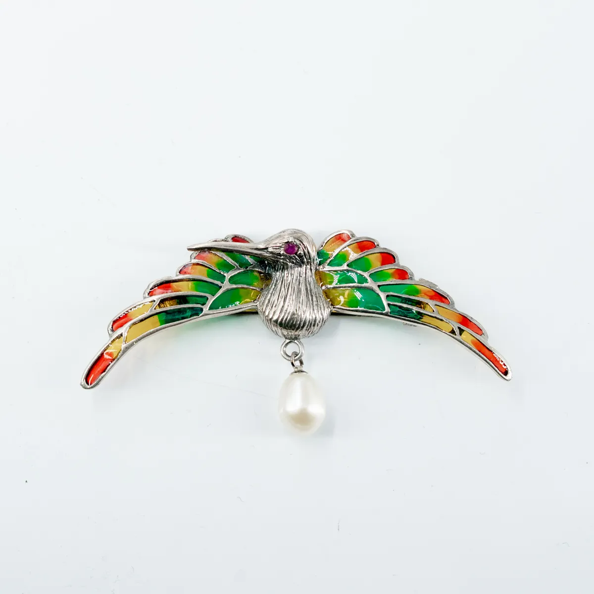 Brosa-pandantiv pasare colibri perla Argint