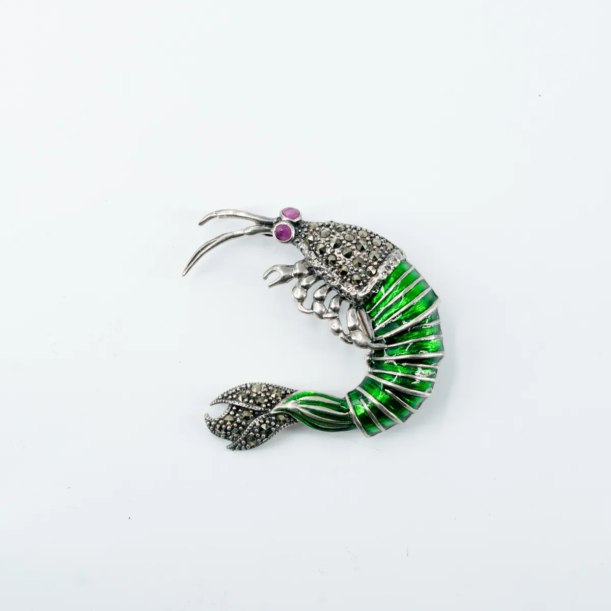 Brosa crevete marcasite Argint