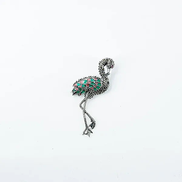 Brosa flamingo marcasite Argint