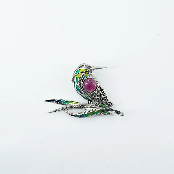 Brosa pasare colibri rubin Argint