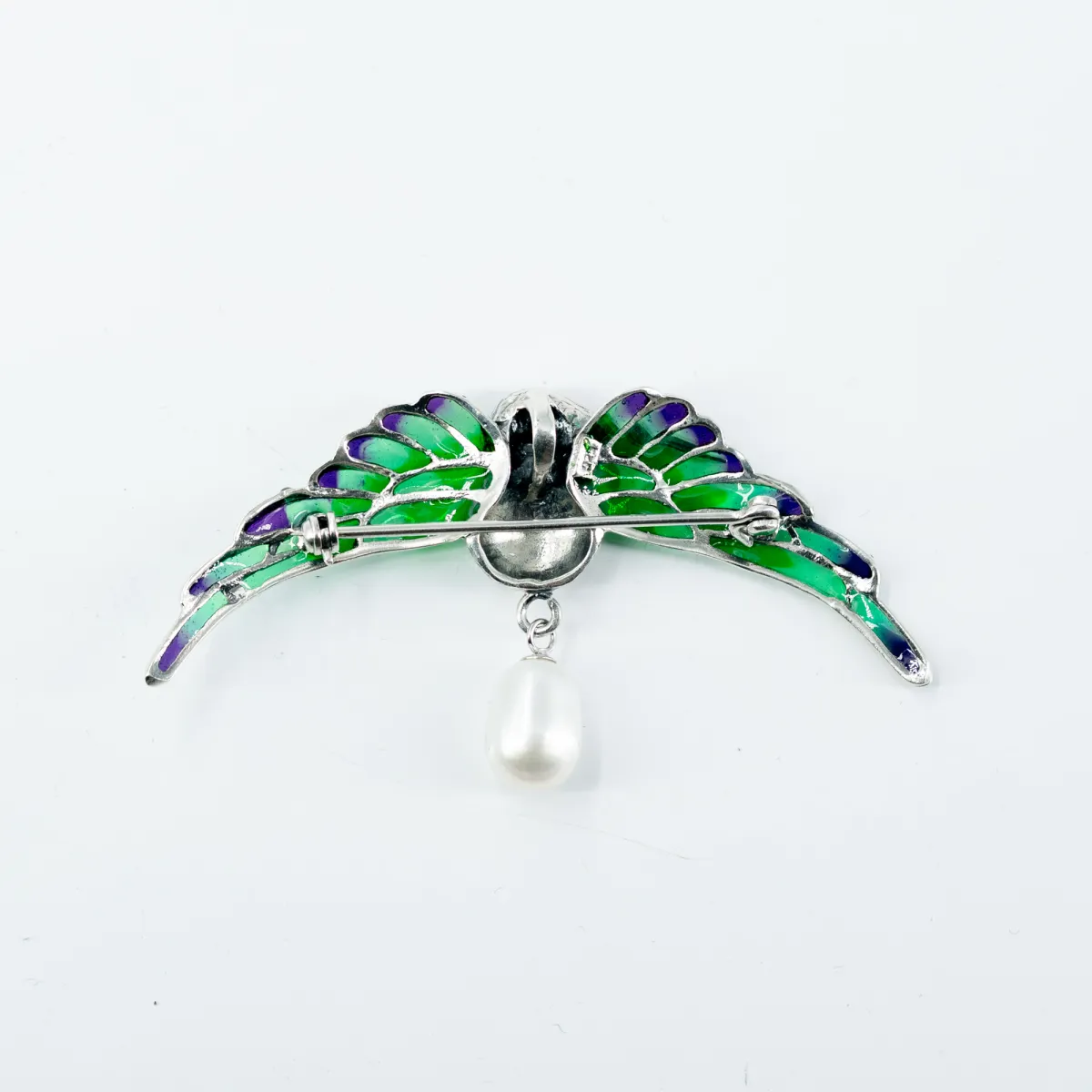 Brosa-pandantiv pasare colibri perla Argint