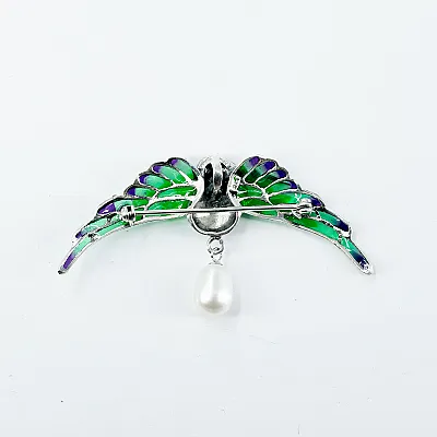 Brosa-pandantiv pasare colibri perla Argint - 8