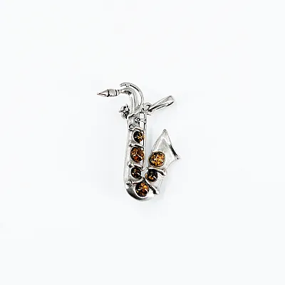 Brosa-pandantiv saxofon chihlimbar Argint - 2