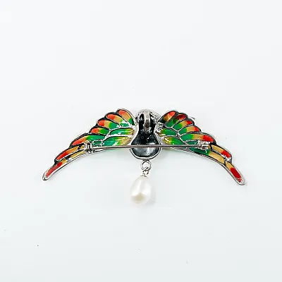Brosa-pandantiv pasare colibri perla Argint - 9