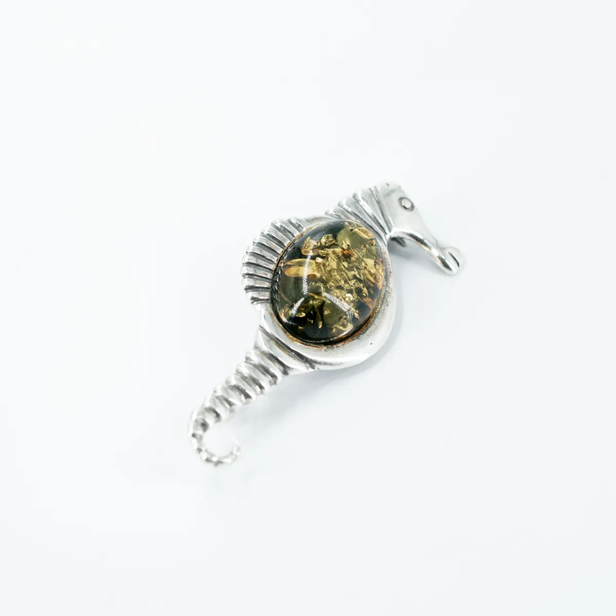 Brosa calut de mare chihlimbar Argint