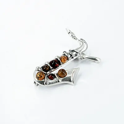 Brosa-pandantiv saxofon chihlimbar Argint - 4