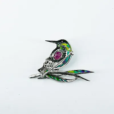 Brosa pasare colibri rubin Argint - 3