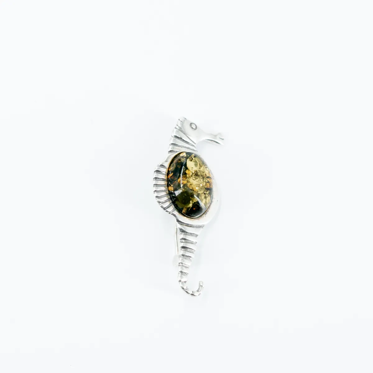 Brosa calut de mare chihlimbar Argint