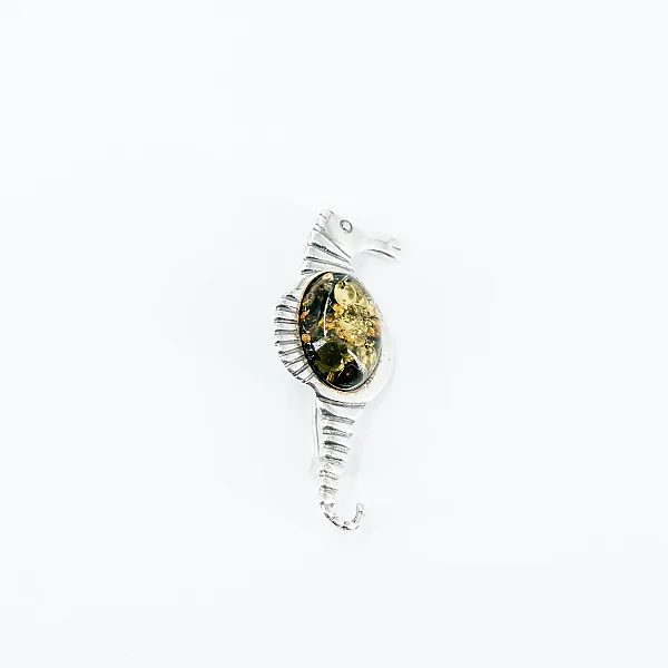 Brosa calut de mare chihlimbar Argint