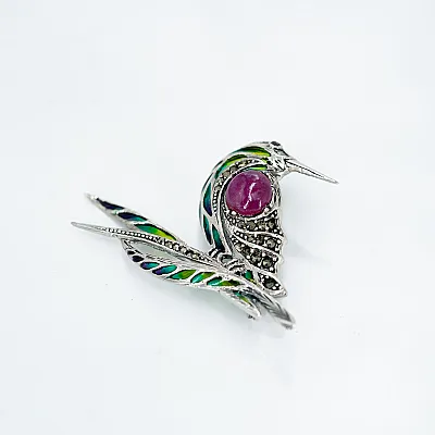 Brosa pasare colibri rubin Argint - 2