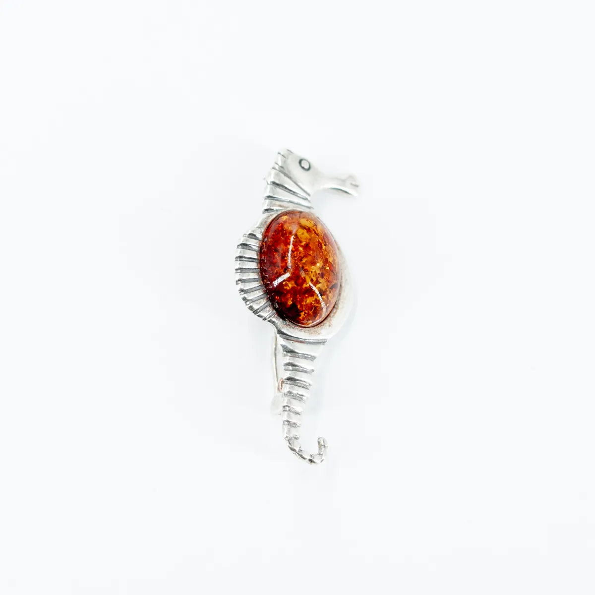 Brosa calut de mare chihlimbar Argint