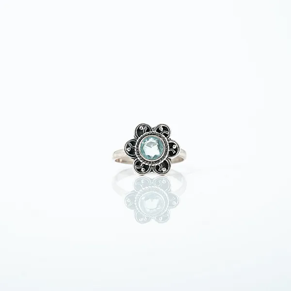 Inel xs floare topaz bleu Argint