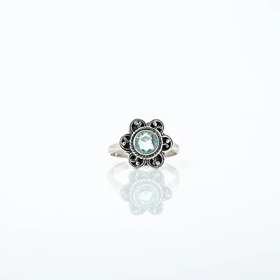 Inel xs floare topaz bleu Argint - 1