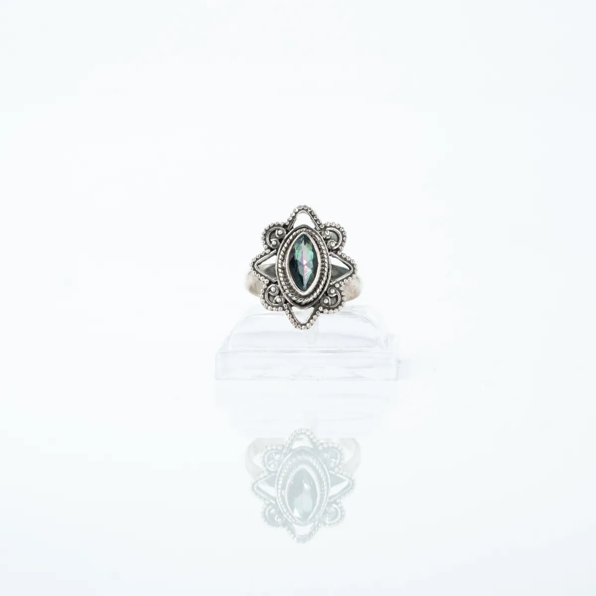 Inel xs oval floare topaz mistic Argint