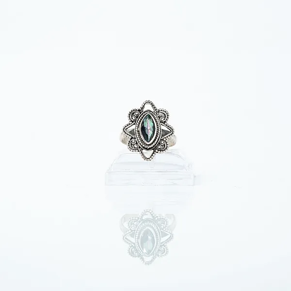 Inel xs oval floare topaz mistic Argint