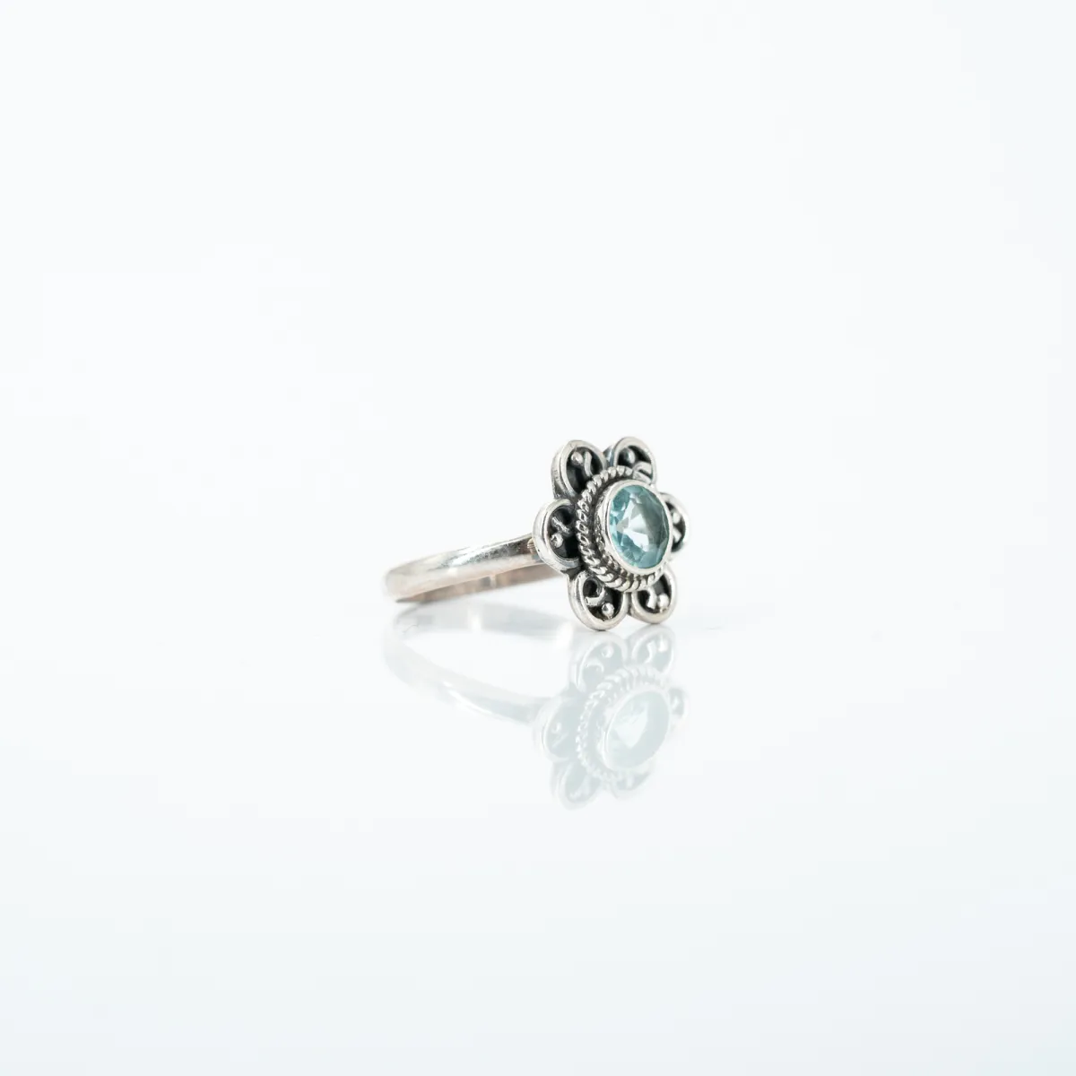 Inel xs floare topaz bleu Argint