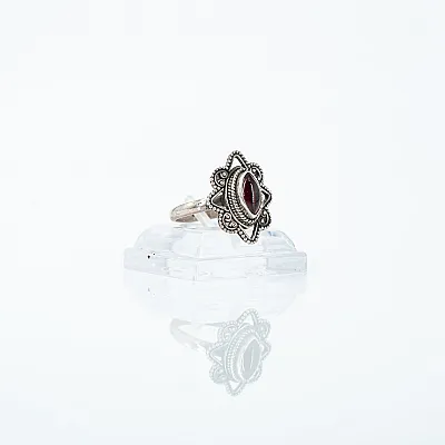 Inel xs oval floare granat Argint - 5