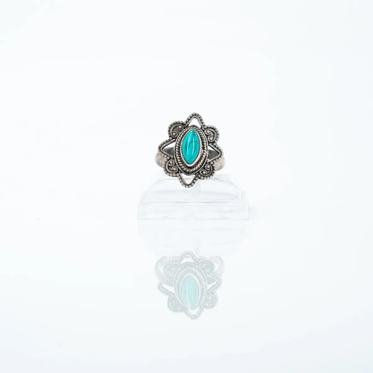 Inel xs oval floare turcoaz Argint