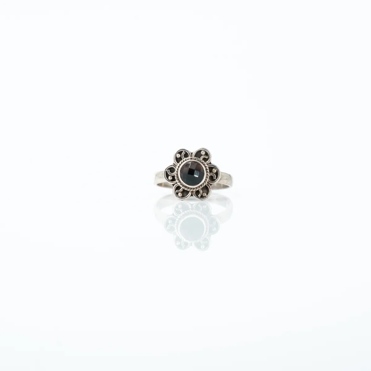 Inel xs floare onix Argint