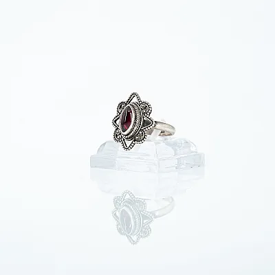 Inel xs oval floare granat Argint - 2