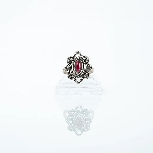 Inel xs oval floare granat Argint