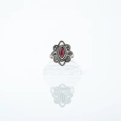 Inel xs oval floare granat Argint - 1