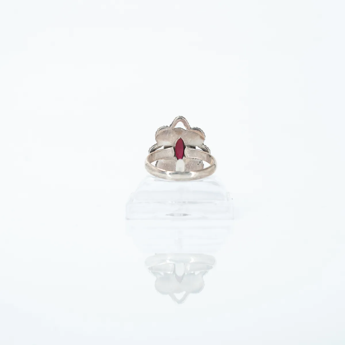 Inel xs oval floare granat Argint