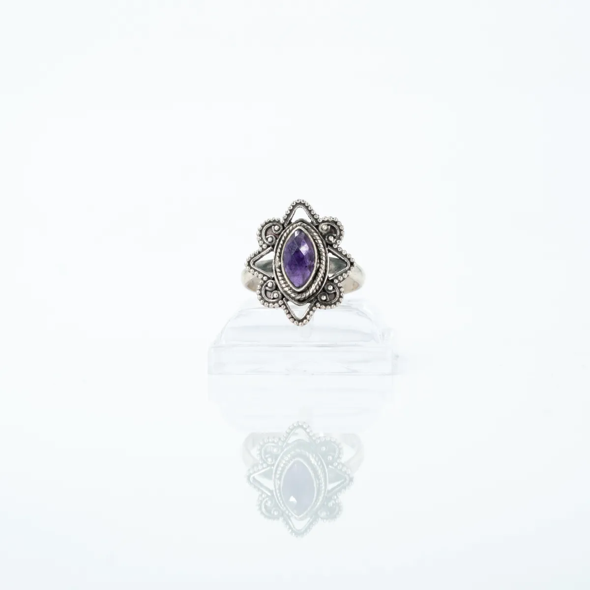 Inel xs oval floare ametist Argint