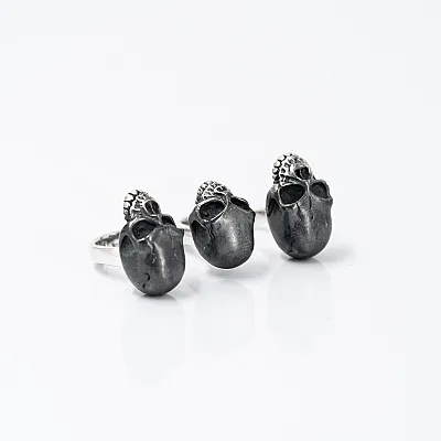 Inel trio capete de mort Argint - 7