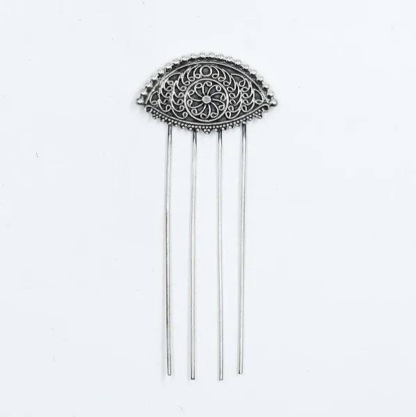 Pieptan model floare broderie Argint